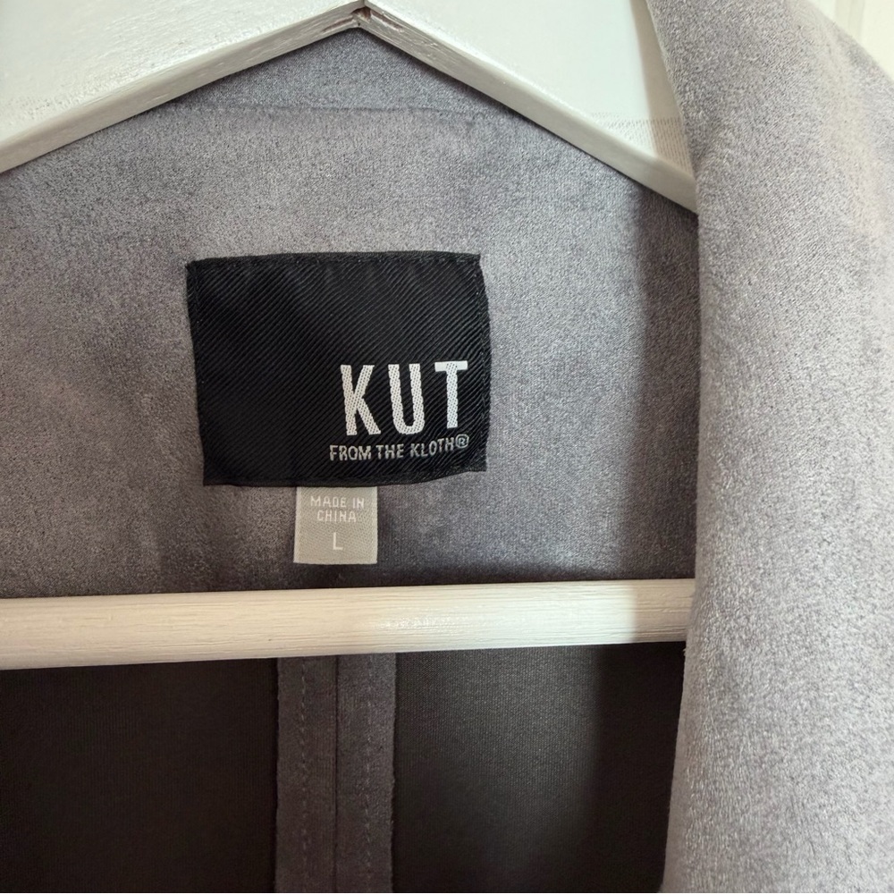 KUT from the Kloth Gray Faux Suede Moto Jacket Draped Front Zip Pockets Size L - Picture 6 of 8